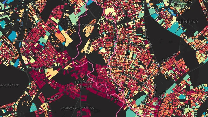 House price heatmap showing property values across East Dulwich