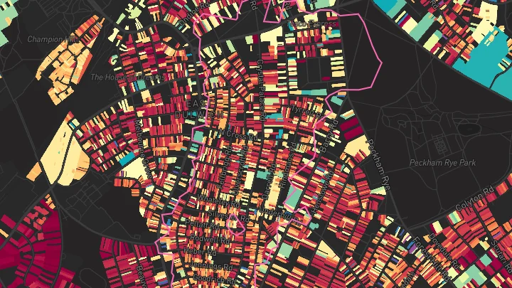 House price heatmap showing property values across East Dulwich