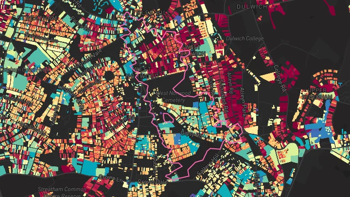 House price heatmap showing property values across West Norwood