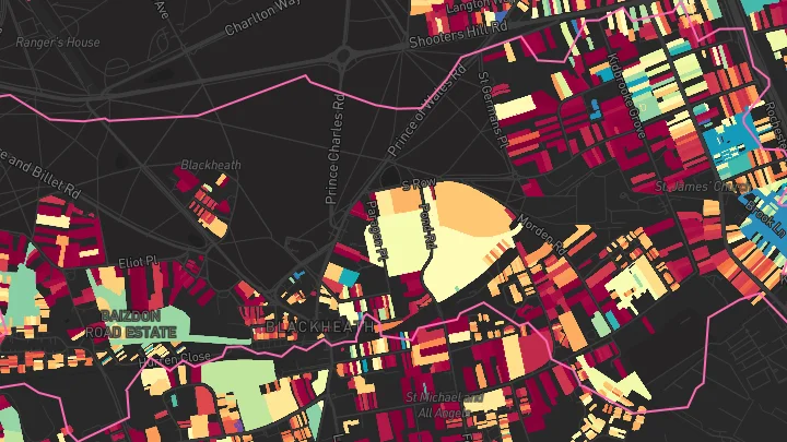 House price heatmap showing property values across Blackheath