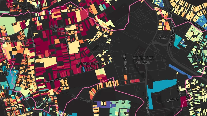 House price heatmap showing property values across Kidbrooke