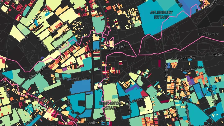House price heatmap showing property values across Denmark Hill
