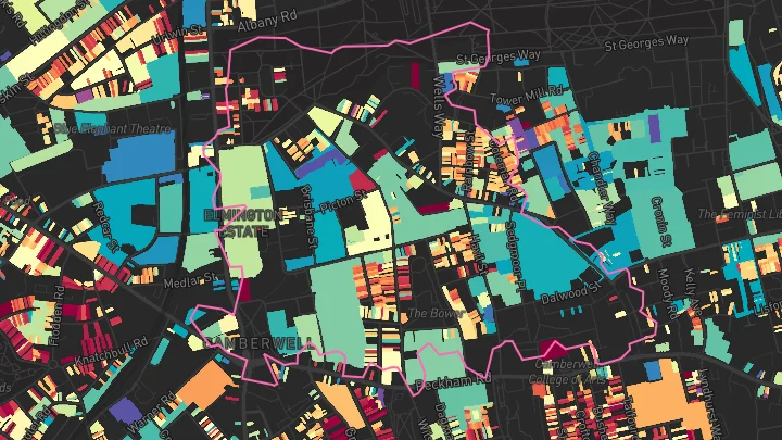 House price heatmap showing property values across Denmark Hill