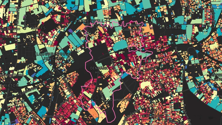 House price heatmap showing property values across Denmark Hill