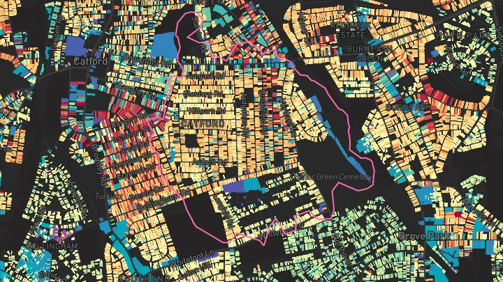 House price heatmap showing property values across Hither Green