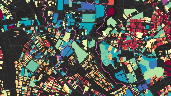 House price heatmap showing property values across Deptford