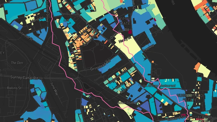 House price heatmap showing property values across Surrey Quays