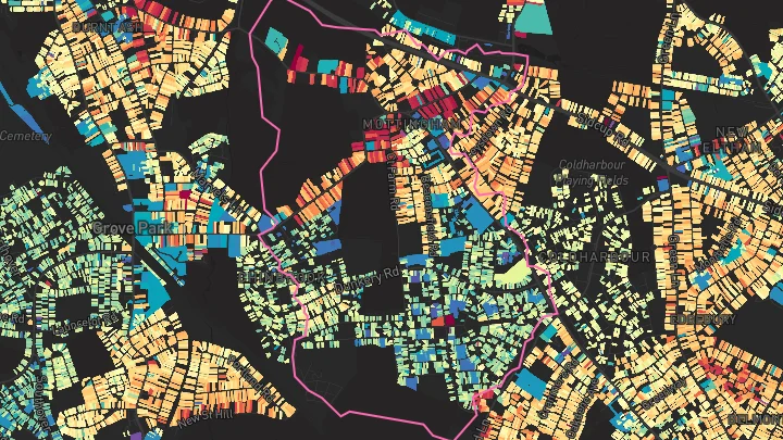 House price heatmap showing property values across Mottingham
