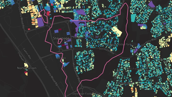House price heatmap showing property values across Stevenage