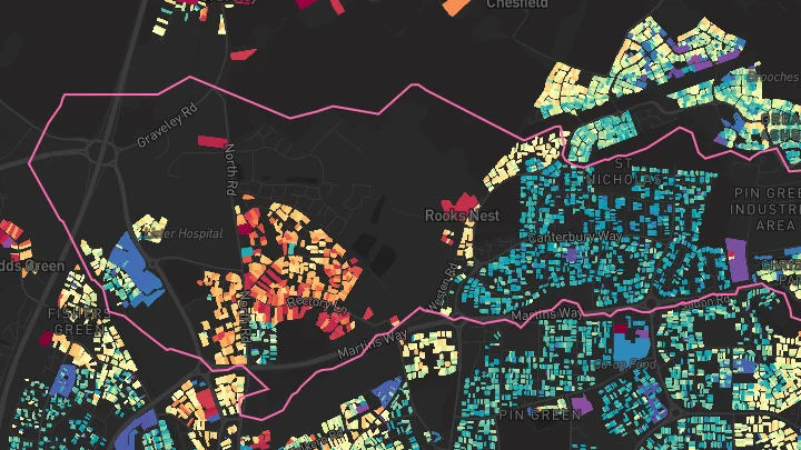 House price heatmap showing property values across Stevenage
