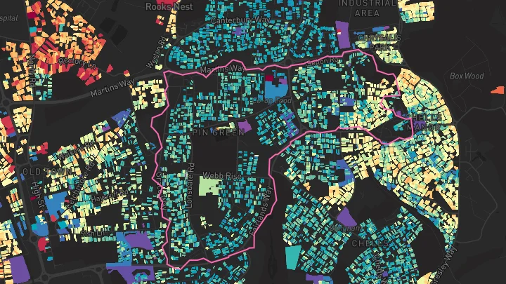 House price heatmap showing property values across Stevenage
