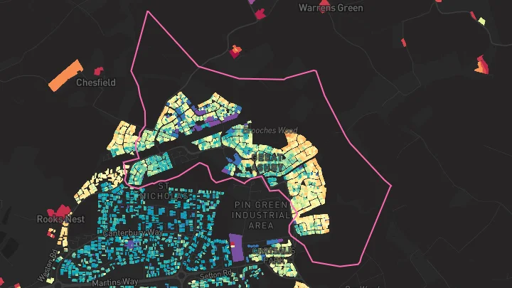 House price heatmap showing property values across Stevenage