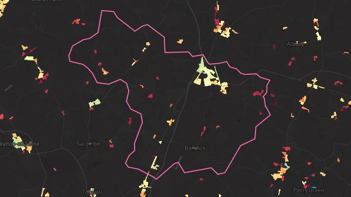 House price heatmap showing property values across Puckeridge