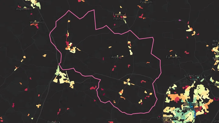 House price heatmap showing property values across Little Hadham