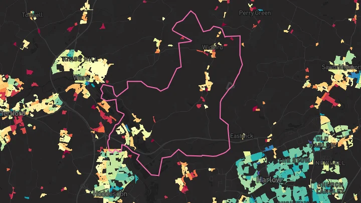 House price heatmap showing property values across Stanstead Abbotts