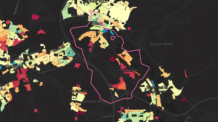 House price heatmap showing property values across Ware