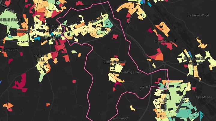 House price heatmap showing property values across Hertford