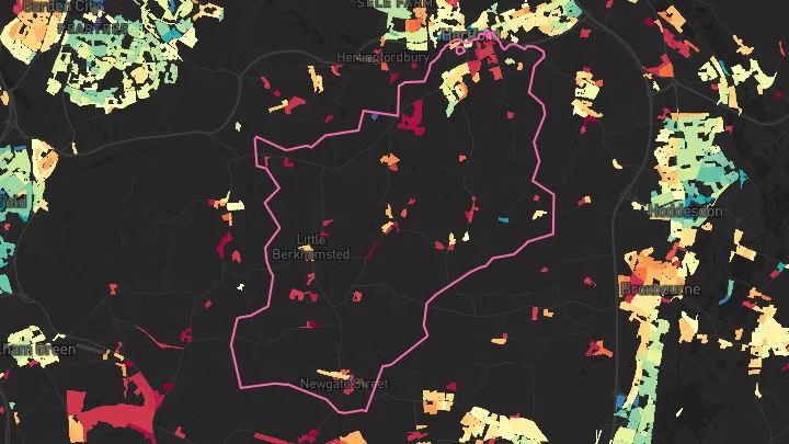 House price heatmap showing property values across Hertford