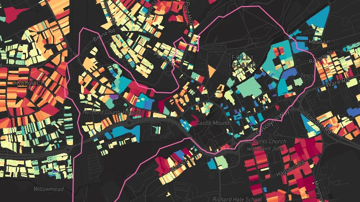 House price heatmap showing property values across Hertford