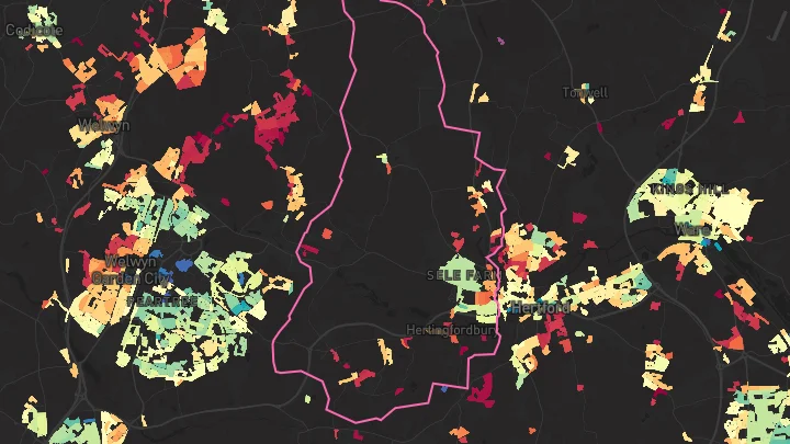 House price heatmap showing property values across Hertford