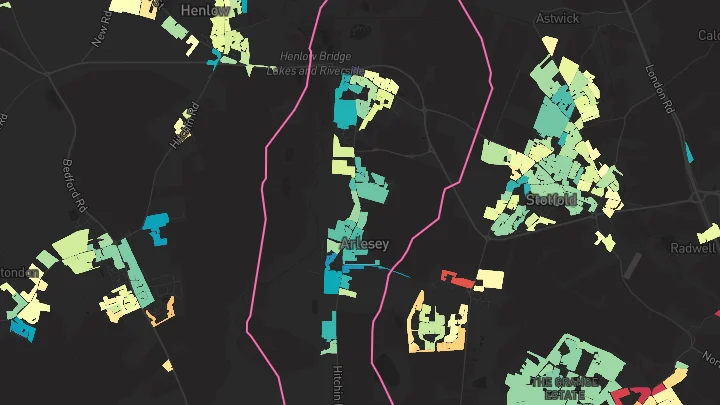 House price heatmap showing property values across Arlesey