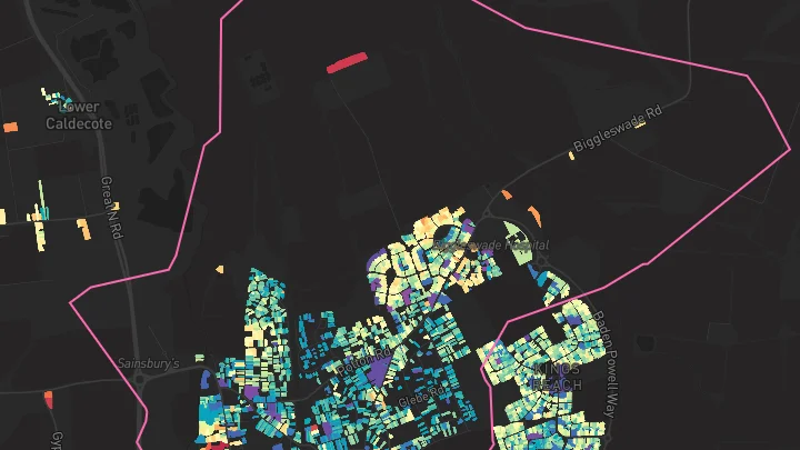 House price heatmap showing property values across Biggleswade