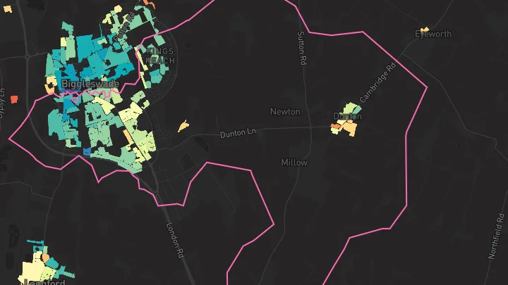 House price heatmap showing property values across Biggleswade