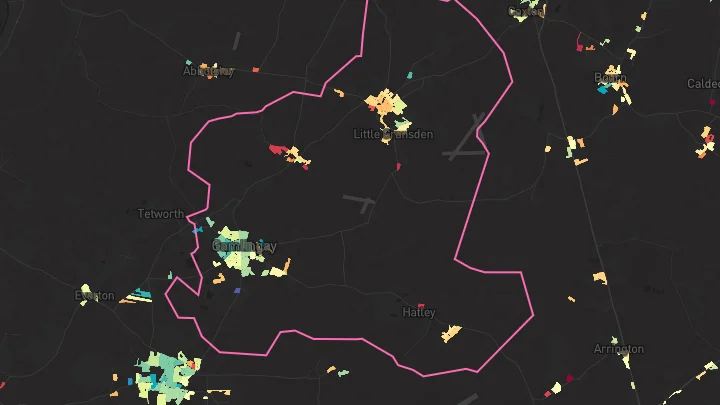 House price heatmap showing property values across Gamlingay
