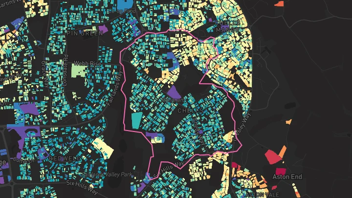 House price heatmap showing property values across Stevenage