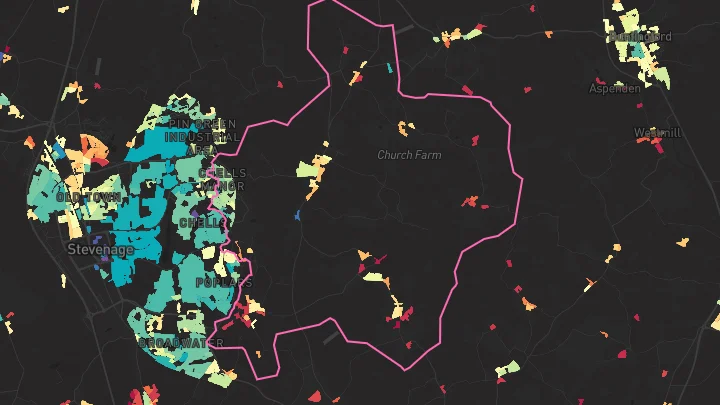 House price heatmap showing property values across Stevenage