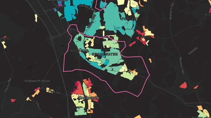 House price heatmap showing property values across Stevenage