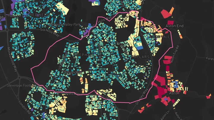 House price heatmap showing property values across Stevenage