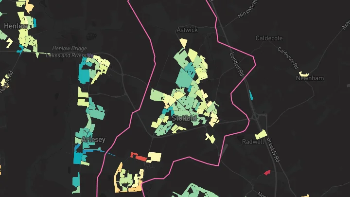 House price heatmap showing property values across Stotfold