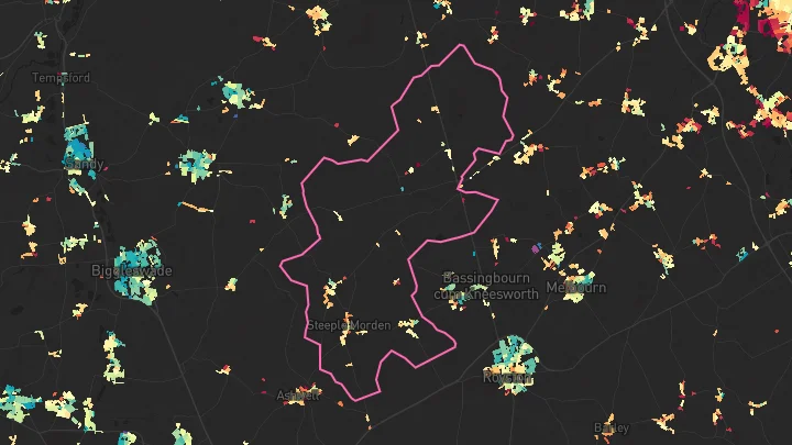 House price heatmap showing property values across Steeple Morden