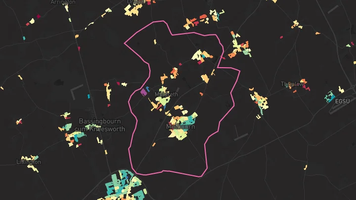 House price heatmap showing property values across Melbourn