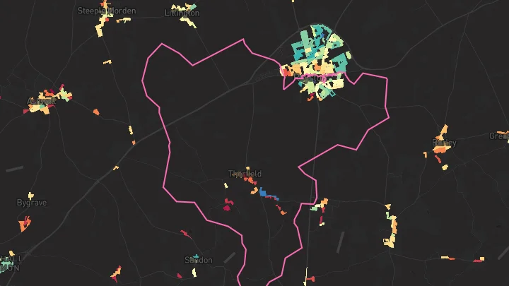 House price heatmap showing property values across Royston