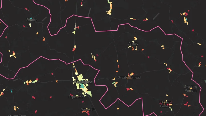 House price heatmap showing property values across Furneux Pelham