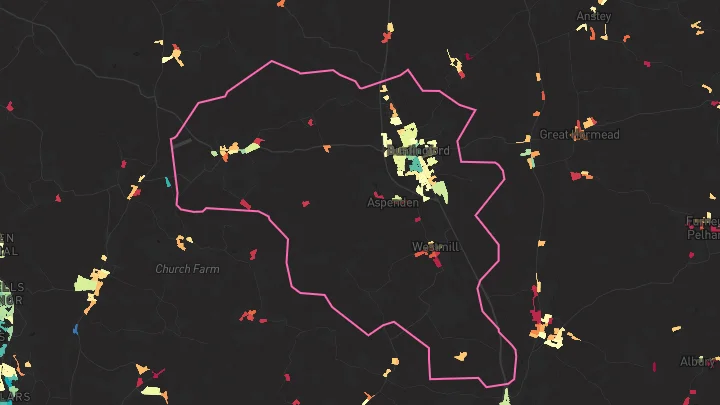 House price heatmap showing property values across Buntingford