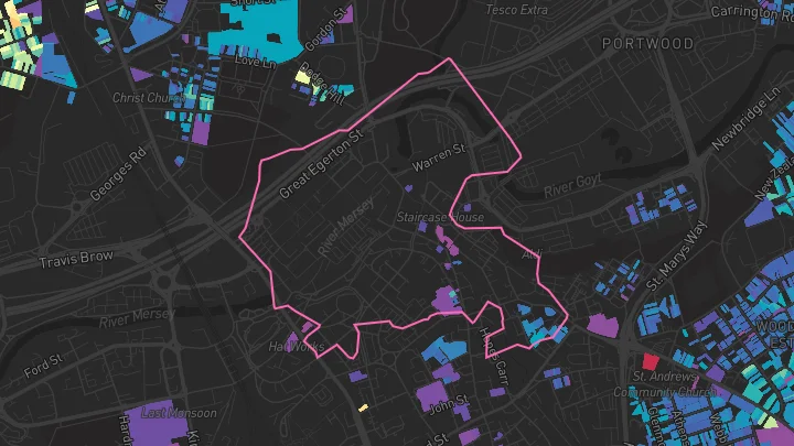 House price heatmap showing property values across Stockport