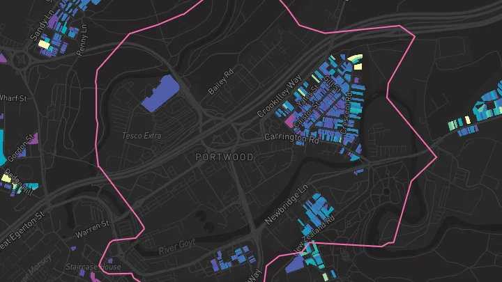 House price heatmap showing property values across Stockport