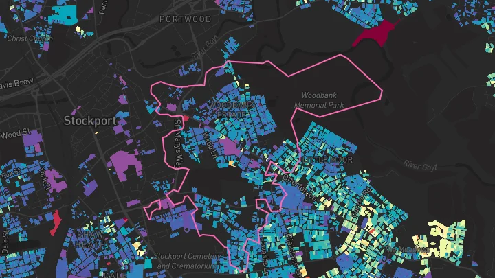 House price heatmap showing property values across Stockport