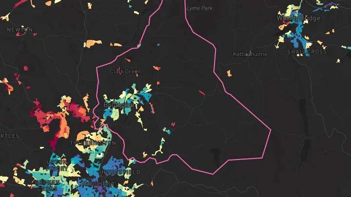 House price heatmap showing property values across Bollington