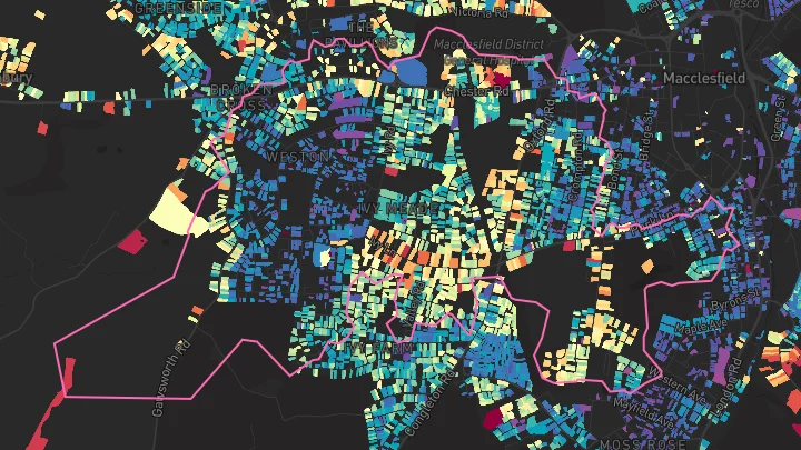 House price heatmap showing property values across Macclesfield
