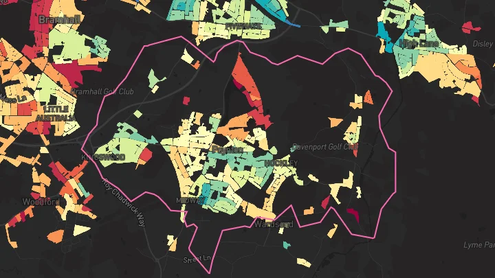 House price heatmap showing property values across Poynton