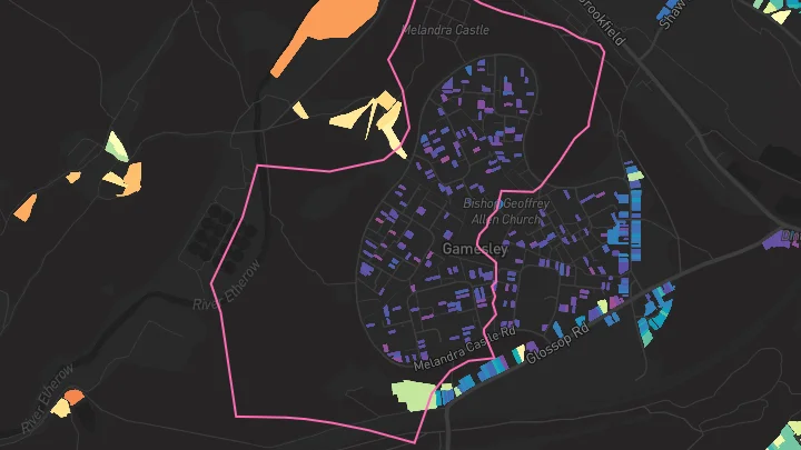House price heatmap showing property values across Glossop