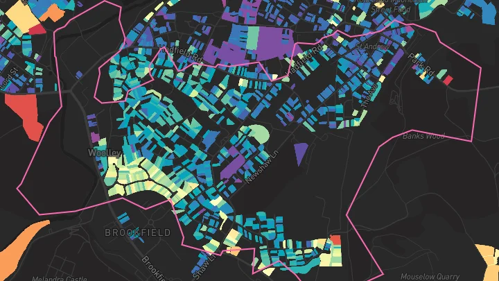 House price heatmap showing property values across Hadfield