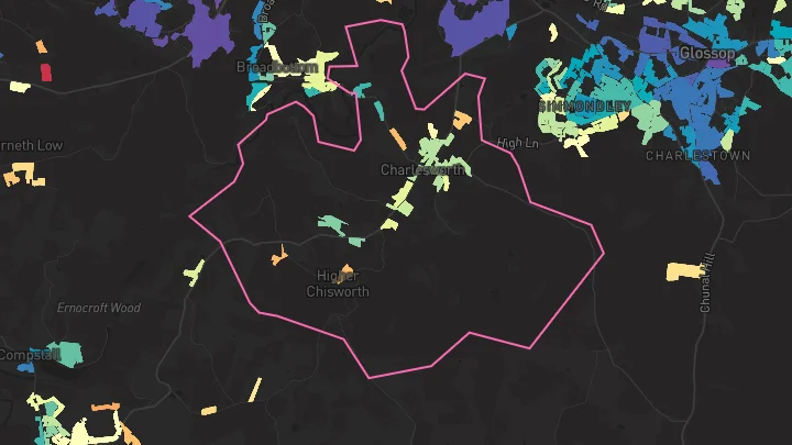 House price heatmap showing property values across Charlesworth