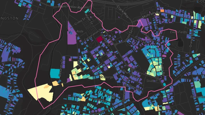 House price heatmap showing property values across Hyde