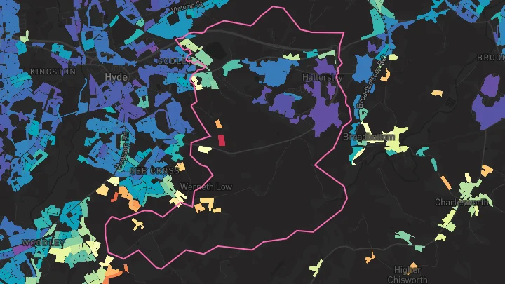 House price heatmap showing property values across Hyde