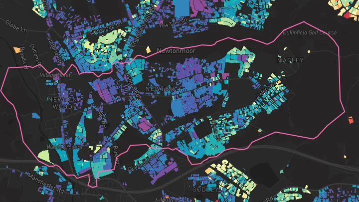 House price heatmap showing property values across Hyde